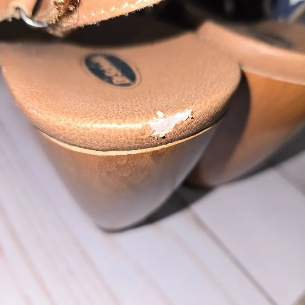 Dr. Scholl’s Melonie Tan Leather Wedge Sandals Women’s Size 8 Slingback